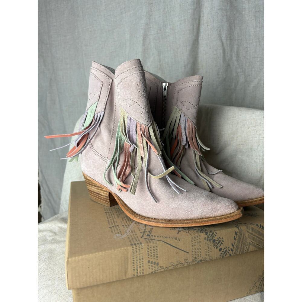 Free People Pink Lawless Fringe Western Boots Size 40 - Picture 3 of 12